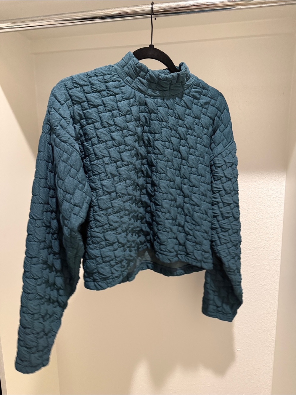 Zara Teal Quilted Mock Neck Puffer